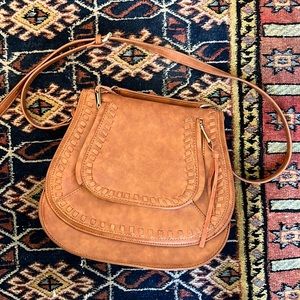 Tan faux leather cross body saddle bag